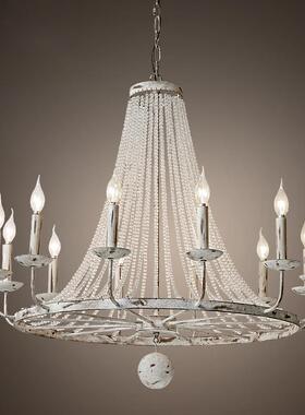 白色做旧创意个性美式水晶灯客厅吊灯餐厅卧室别墅复古铁艺灯具