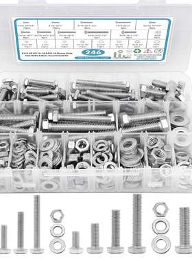 跨境热销246/252pcs英美制304不锈钢外六角螺栓螺母平弹垫圈套装