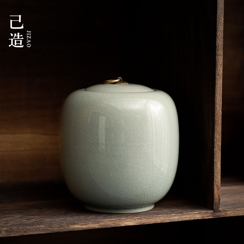 茶叶罐陶瓷密封罐哥窑开片存储普洱绿茶罐大小号一斤装家用
