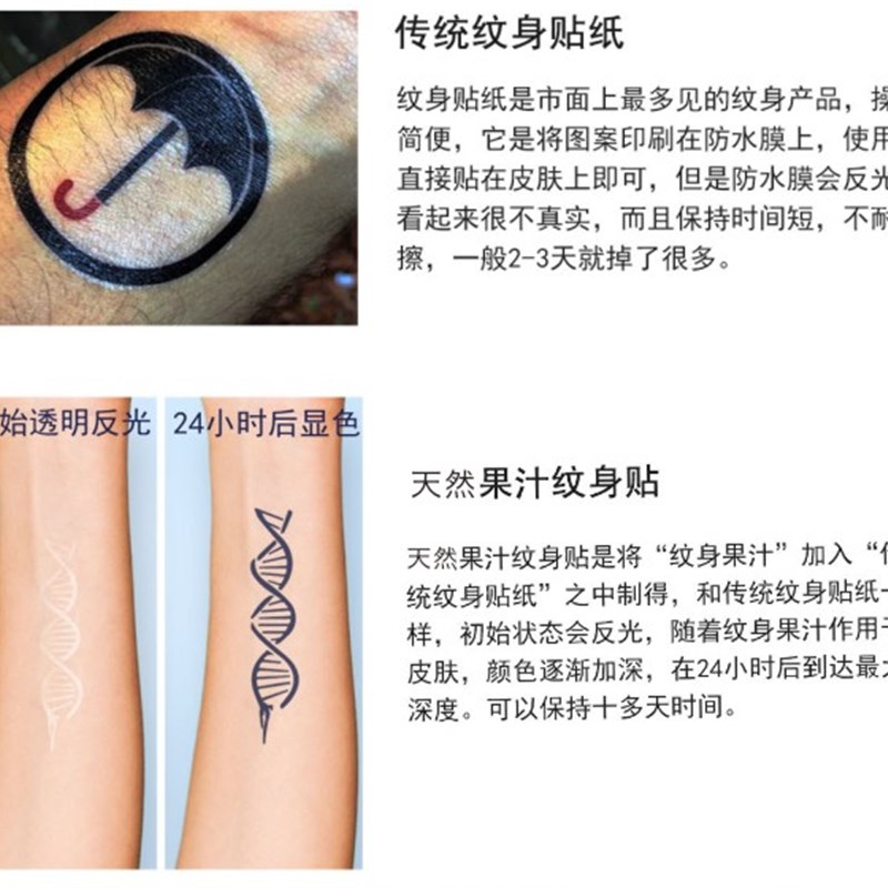 草本果汁纹身贴定做订制不反光防搓逼真纹iyd身贴来图文字母定做