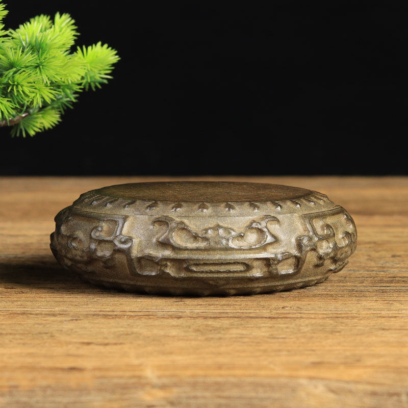仿古老石头旧石墩青石雕刻 草龙台石鼓 摆件茶台壶垫陈列摆设底座