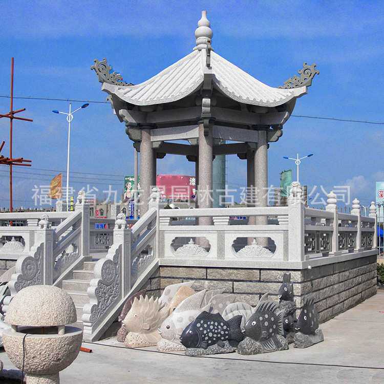 户外中式单层古建六角凉亭青石双层六角石雕亭子欧式石雕凉亭