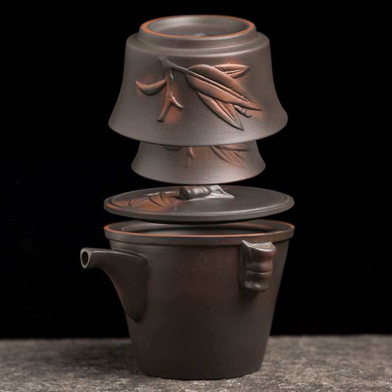 复古紫陶旅行快客杯便携袋户外陶瓷茶壶茶具套装一壶两杯紫砂茶杯