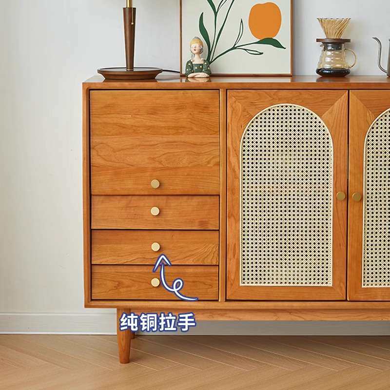 樱桃木酒柜餐边柜实木藤编柜家用客厅玄关柜收纳柜中古碗柜茶水柜