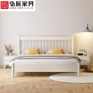 厂家直销奶油风床实木双人床现代简约床北欧卧室家具民宿床