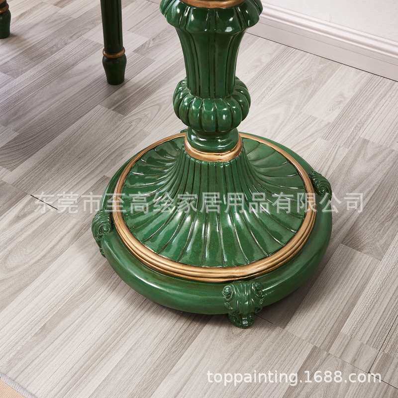 金色祖母绿欧美式三件套桌椅家居摆件客厅圆形茶几阳台一桌两椅子