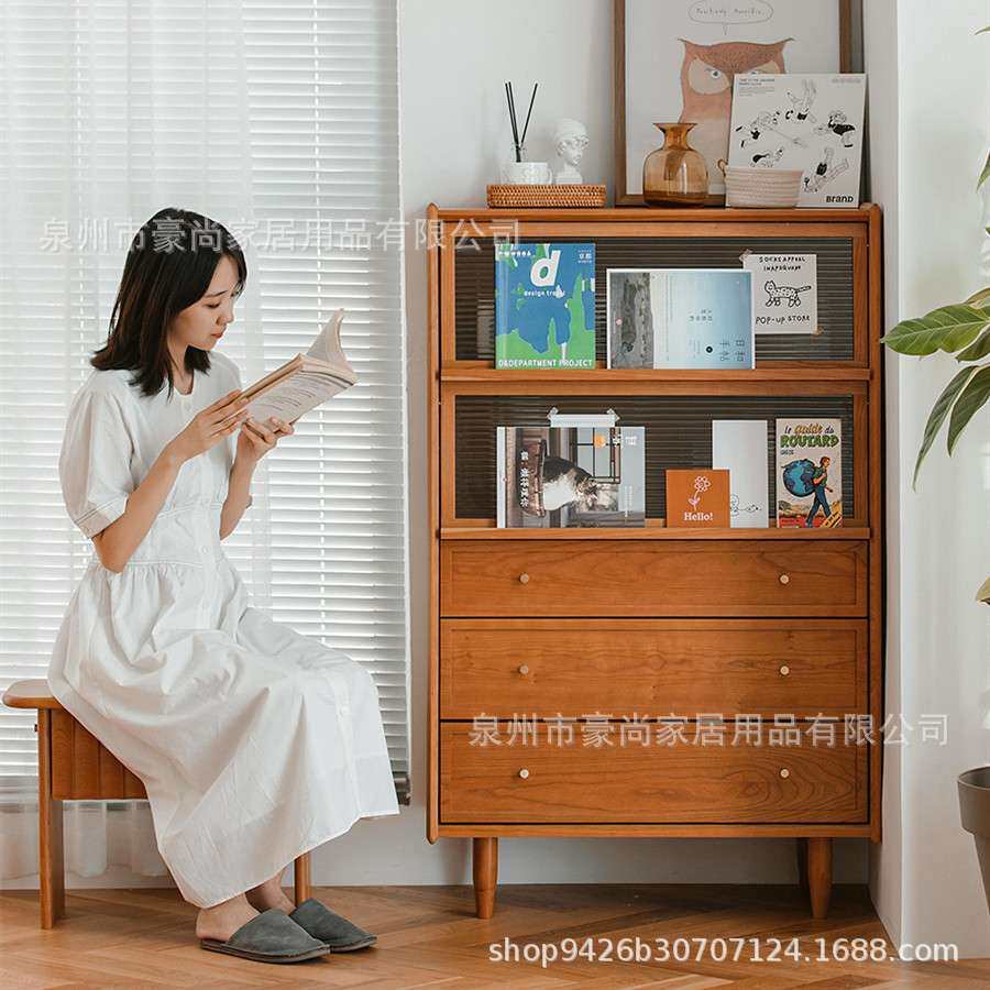 北欧卧室实木书柜 餐厅厨房碗柜储物五斗柜家用客厅日式置物柜