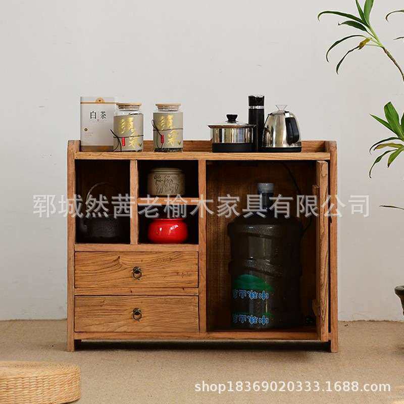 老榆木中式餐边柜复古靠墙储藏茶水柜实木玄关可移动禅意烧水柜