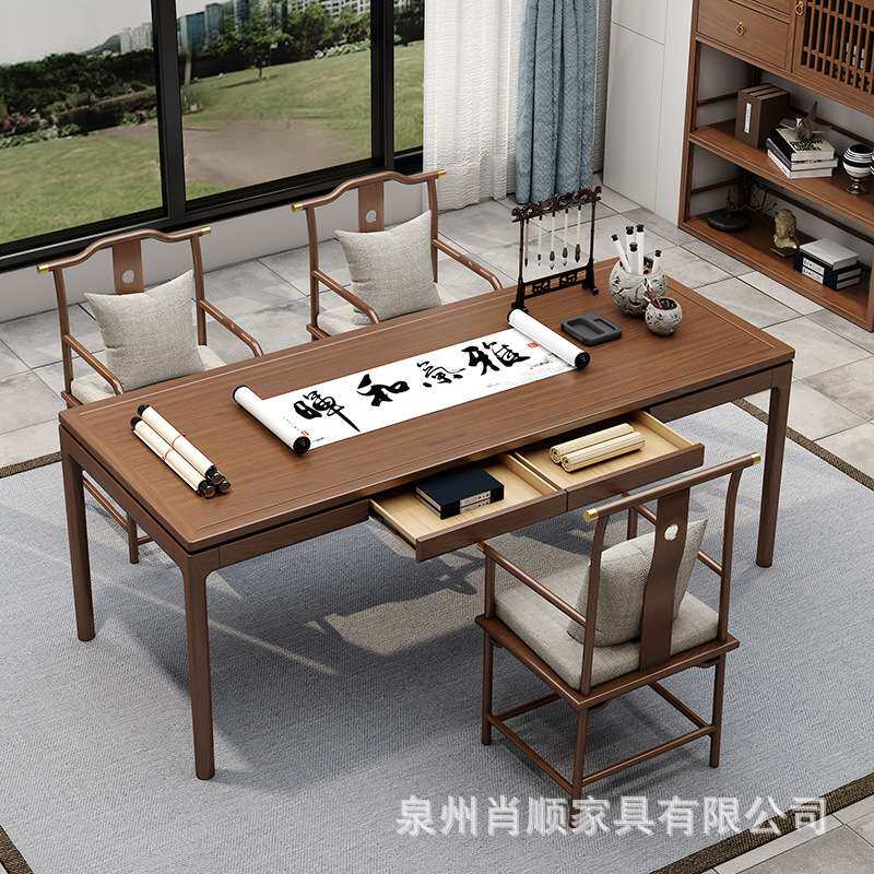 新中式实木家用书房书法桌小户型设计师接待会客泡茶桌禅意书画桌