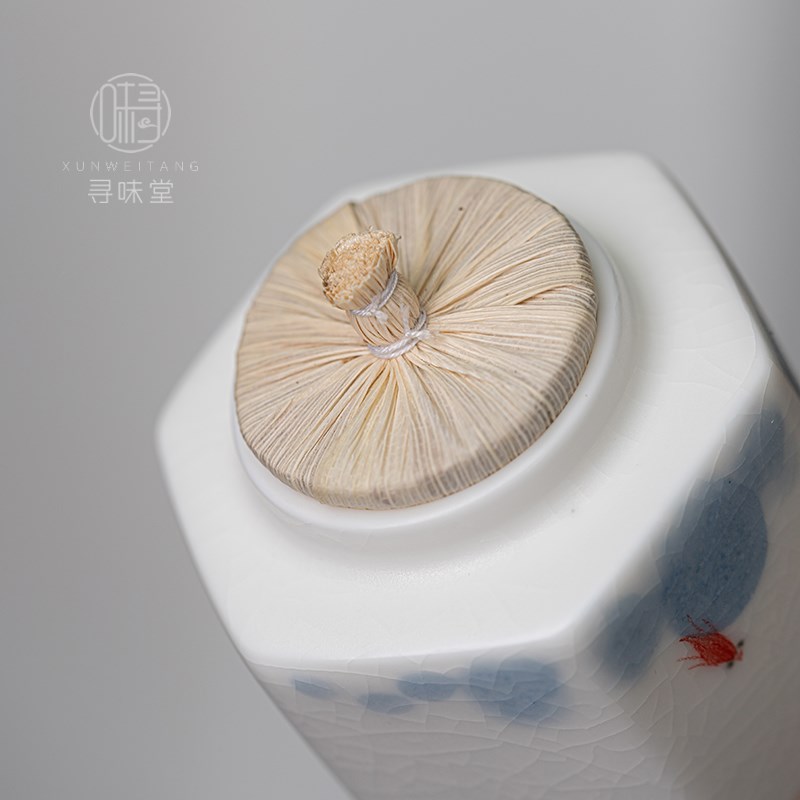 白玉汝窑手绘茶叶罐高档密封罐储茶罐家用中式开片陶瓷功夫茶具