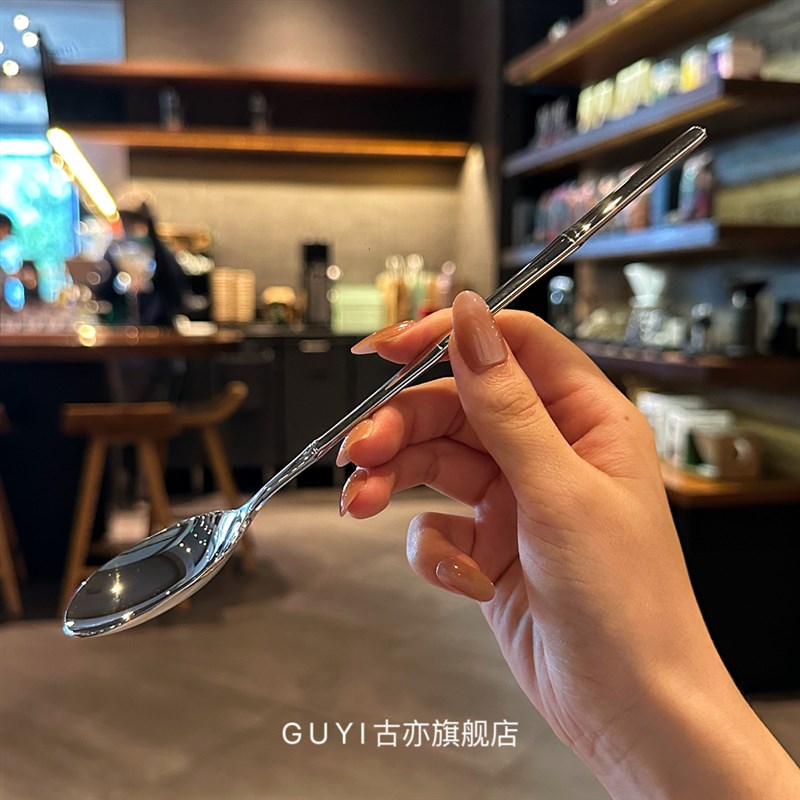 韩式勺筷套装!出口高端设计1810不锈钢主餐勺子吃饭勺便携筷子