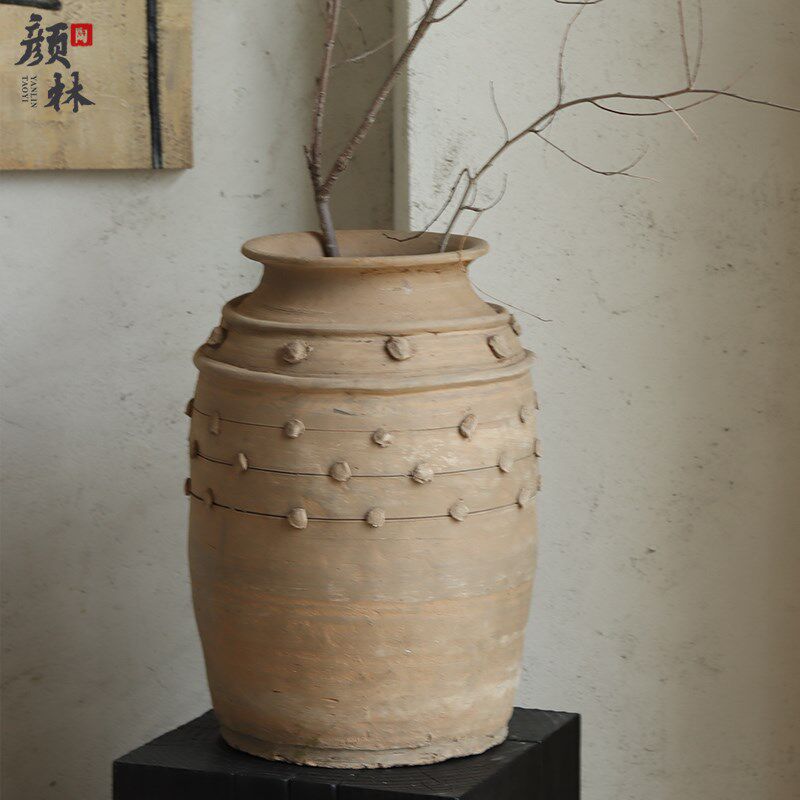 侘寂风花瓶摆件仿古手工土陶罐子软装饰品陶罐干花器民宿装饰陶罐
