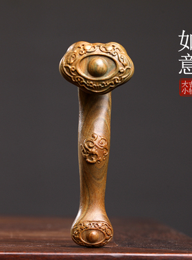 天然绿檀玉檀木雕刻事事如意手把件把玩中式好运小摆件桌面工艺品