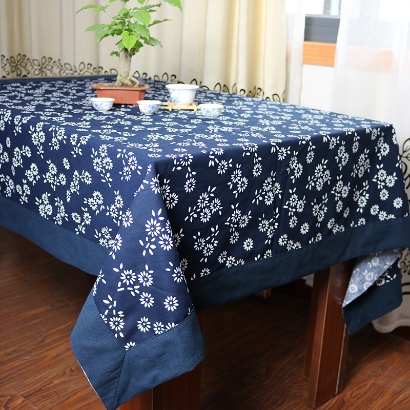 蓝印花布农家乐桌布圆民族风古典 棉西餐桌布全 桌布复古台布