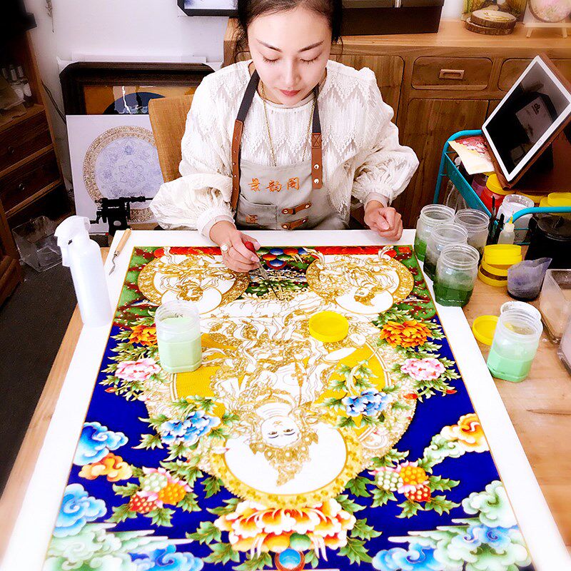 绿i母唐遗 画d度y材料包金丝釉料装饰画非卡手工画