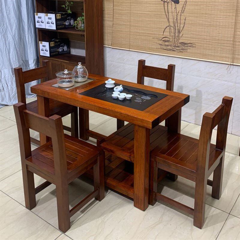 船木茶桌椅组合家约茶台功夫实木套装小桌子一茶简用阳台休闲体几
