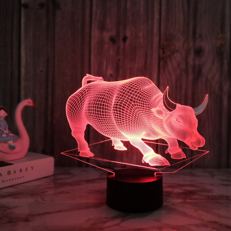 创意老牛3d小夜灯插电触控变色装饰桌面氛围台灯卧室起夜睡眠床头