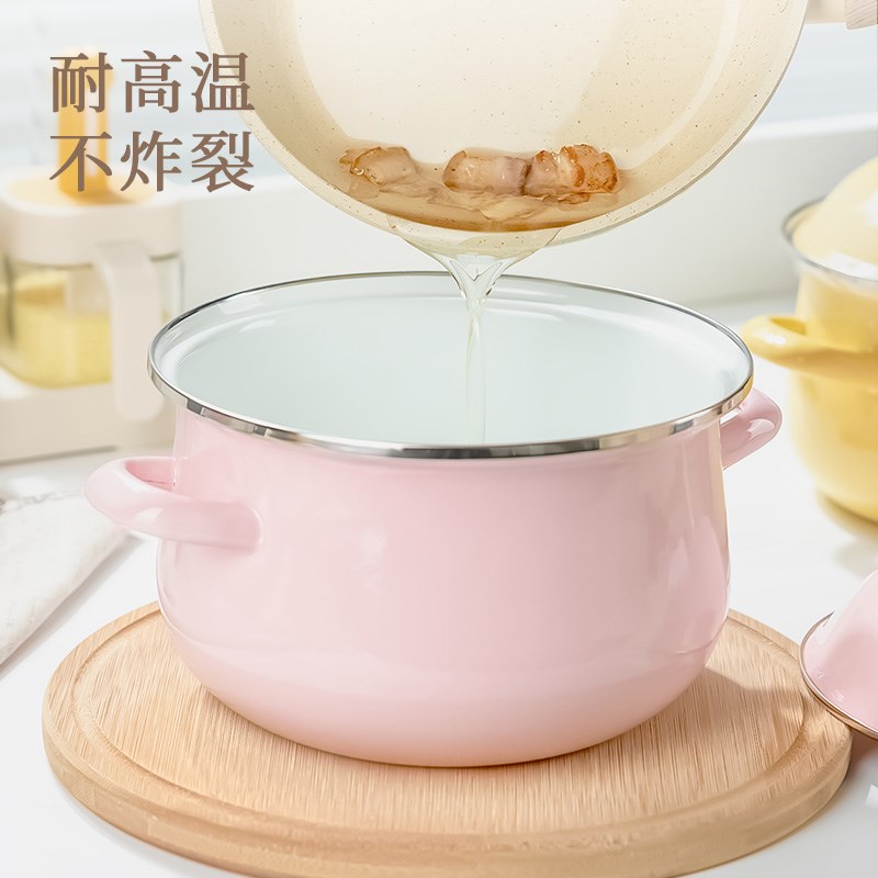 搪瓷猪油罐带盖家用耐高温老式荤油罐双耳大容量储油盆食品级装油
