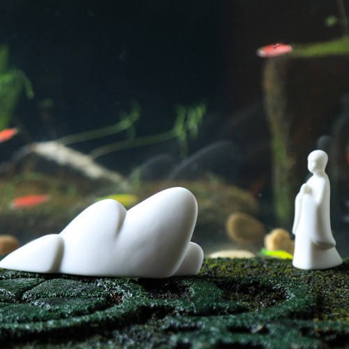 白瓷小山摆件微景观水族造景创意陶瓷客厅玄关中式盆景装饰品摆设