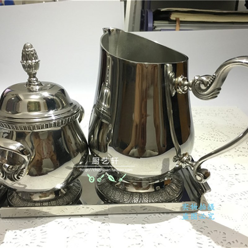 咖啡配套器具镀银糖罐镀金奶盅底碟茶壶毛巾碟304不锈钢甜品托盘
