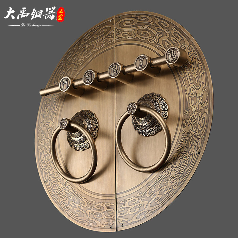 中式铜门拉手仿古铜门环拉手拉环纯锁老式插销门栓铜扣木门大把手