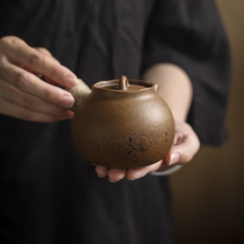 【灰念酱釉拇指壶】仿古侧陶瓷把茶壶家用泡茶器复古功夫茶具茶壶