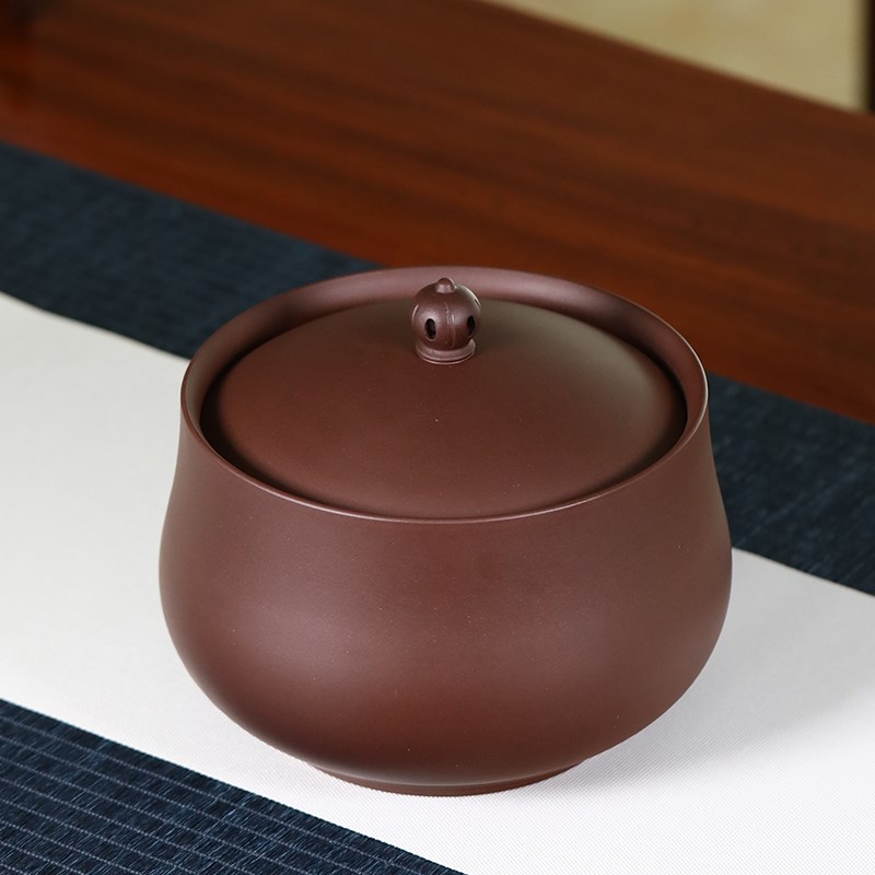 宜兴紫砂茶叶罐纯色小号手工普洱茶散茶罐醒茶罐密封家用约八两装