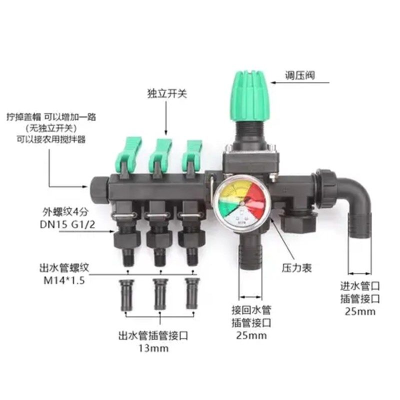 打金机分水器三路 四路带总阀分水器 铝合药带气包水药机分打器