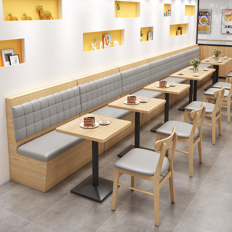 咖座厅茶餐厅汉堡店奶茶店餐饮饭店食堂靠墙板式卡椅沙发桌啡组合