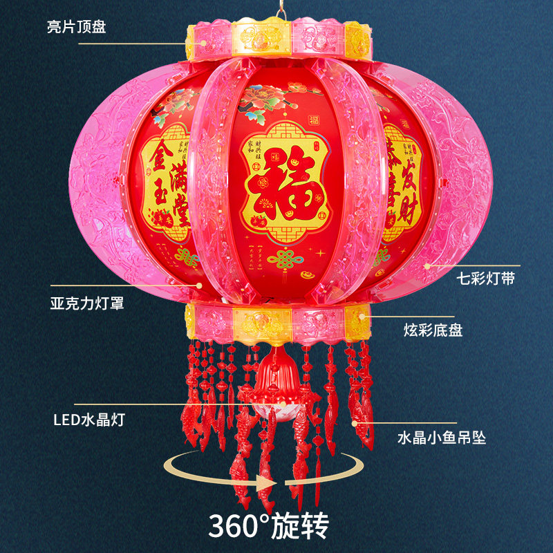 走年七彩旋转led台马灯笼挂饰电动吊灯大门阳新装饰春节大红灯笼