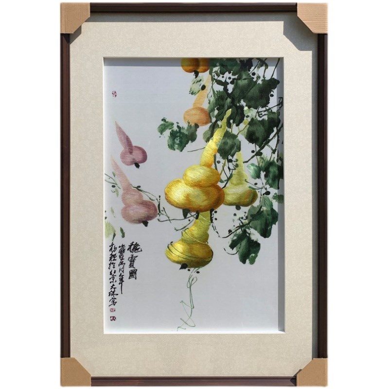 中式田园风格刺绣苏绣成品葫芦挂画装饰客厅餐厅过道手工苏绣福禄