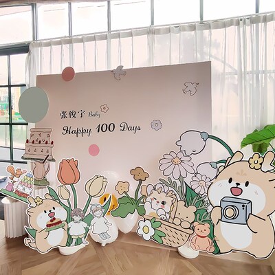 龙宝宝满月百天布式感场景仪置装饰背景墙家里女店定制kt板男酒孩