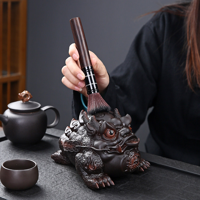 手工大号招财金蟾茶宠可养紫陶茶玩茶桌茶盘装饰摆饰精品茶具配件