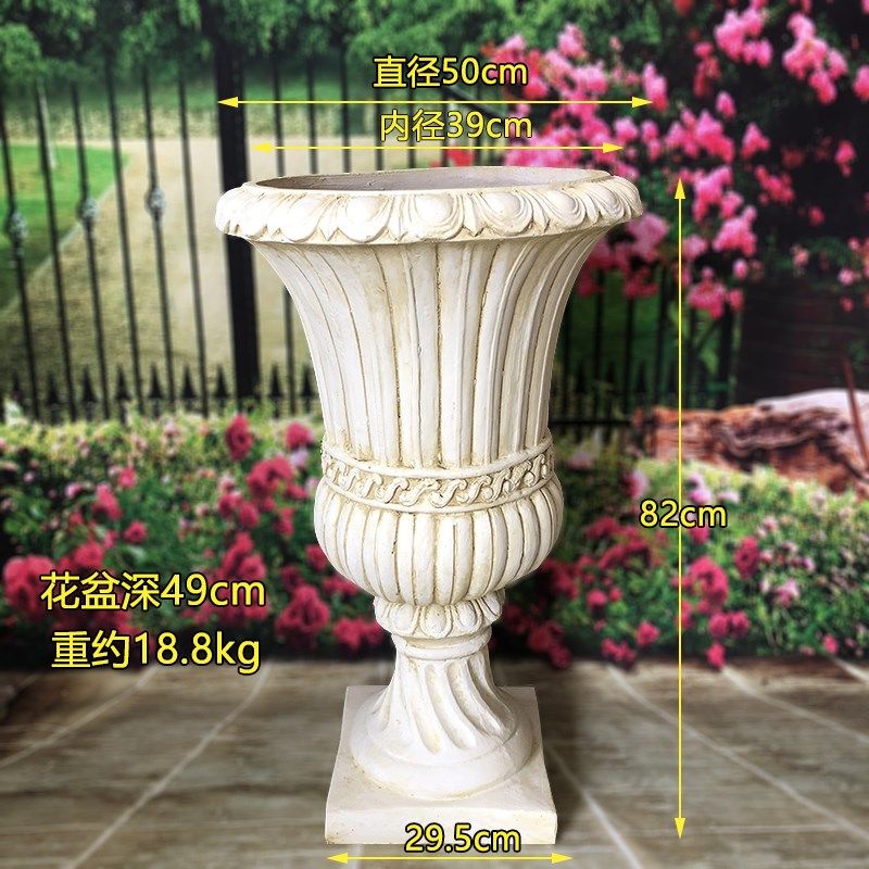 欧式竖条纹大口径阳地花盆庭院花园落台影楼摄影道具婚庆路引摆件