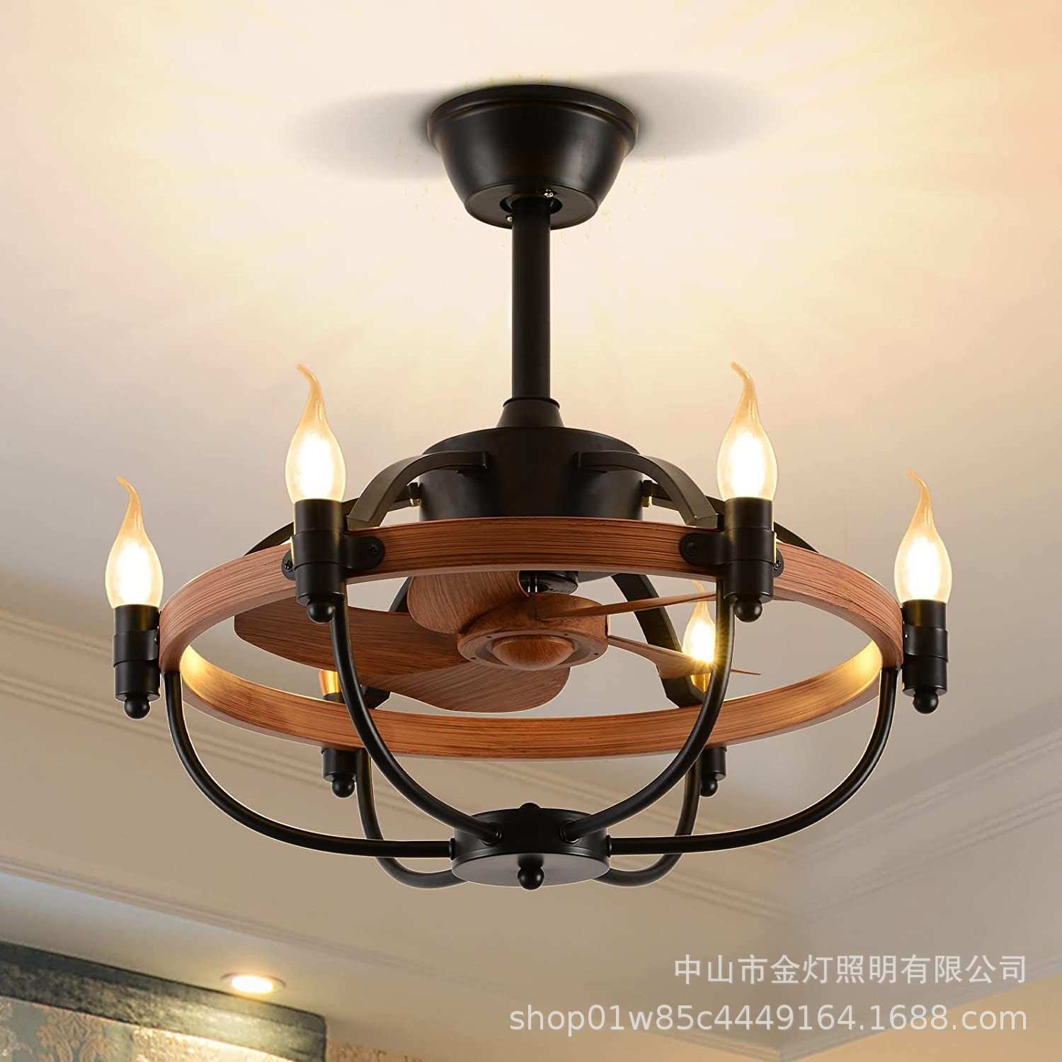 Loft工业复古别墅商用吊扇灯餐厅客厅一体吊扇美式隐形吊灯带风扇