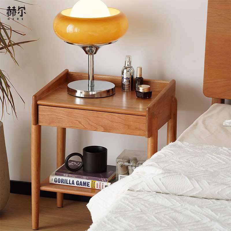 赫尔家具北欧日式简约实木樱桃木床头柜卧室小户型复古边几工厂