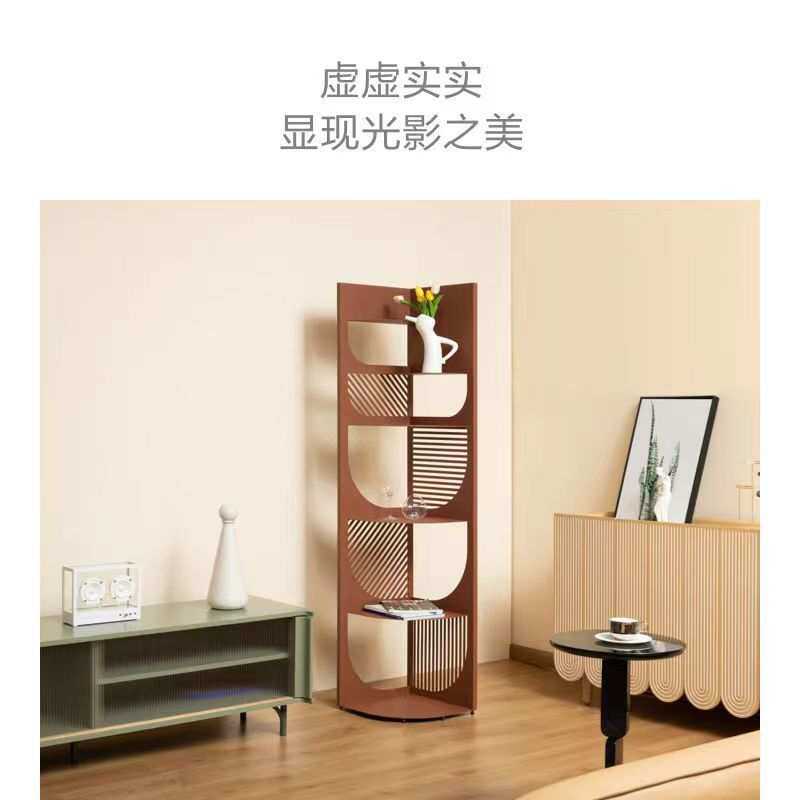 奶油风碳钢工艺置物柜客厅墙角简约现代小户型圆孤转角柜储物柜