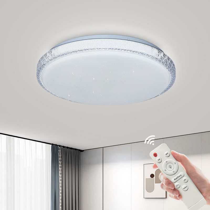 LED钻石圆形吸顶灯三色变光带遥控器无极调光卧室书房客厅灯具