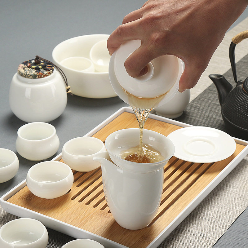 羊脂玉功夫茶具套装家用陶瓷泡茶壶白瓷盖碗茶杯礼盒装礼品