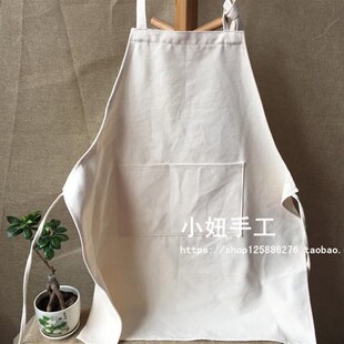 纯画帆布围裙白色加厚学生美术课色绘陶艺烹饪烘焙厨师餐厅工作服