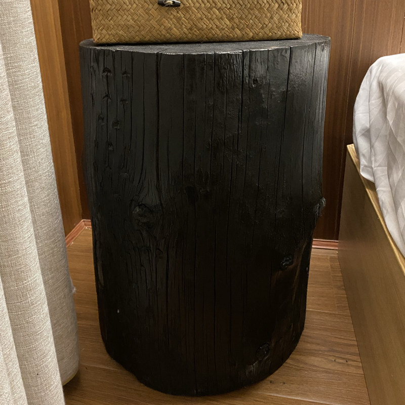 侘寂风碳化黑色原木墩子民宿摆件欧式树桩创意实木家用矮凳边角几
