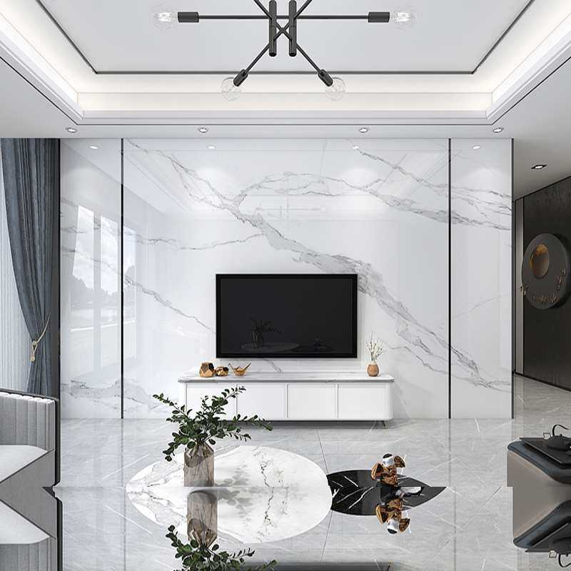 简约现代岩板电视背景护墙瓷砖大理石材轻奢影视墙微晶石客厅墙壁