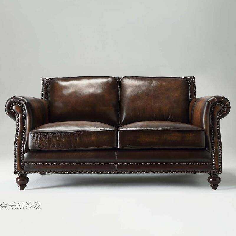 美式复古真皮沙发 欧式皮艺单双三人沙发 客厅家具油蜡皮沙发
