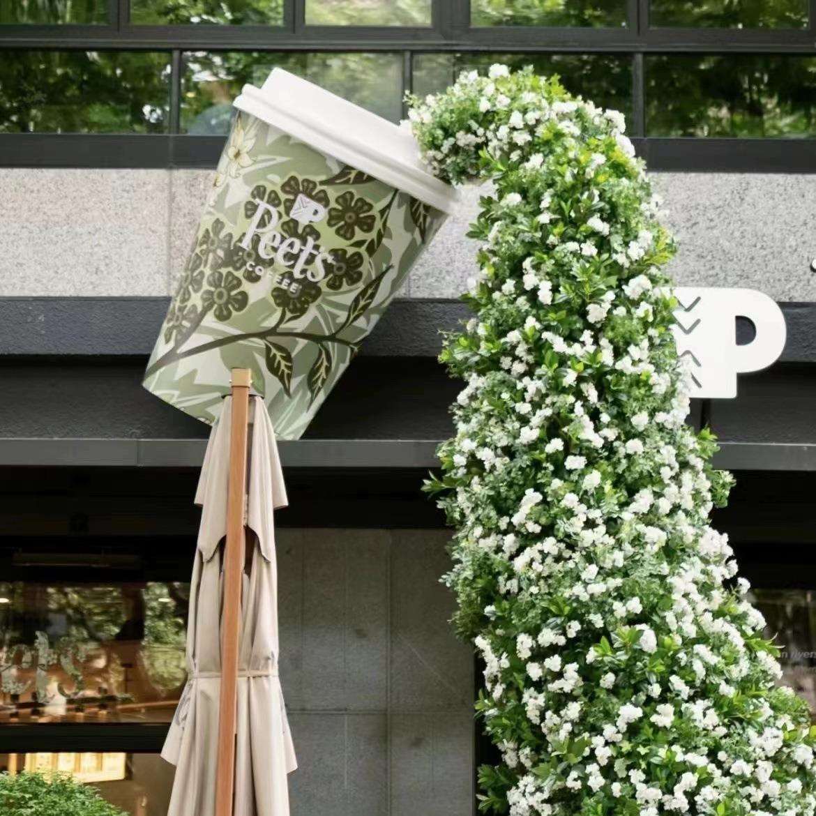 网红茉莉桂花花墙奶茶咖啡霸王茶姬门头装饰女神节日拍照打卡背景