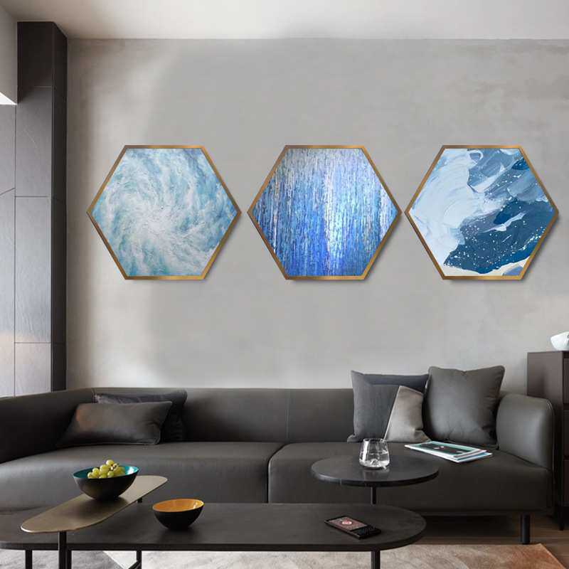 现代简约客厅装饰画沙发背景墙异形挂画多边形三联画餐厅实物画