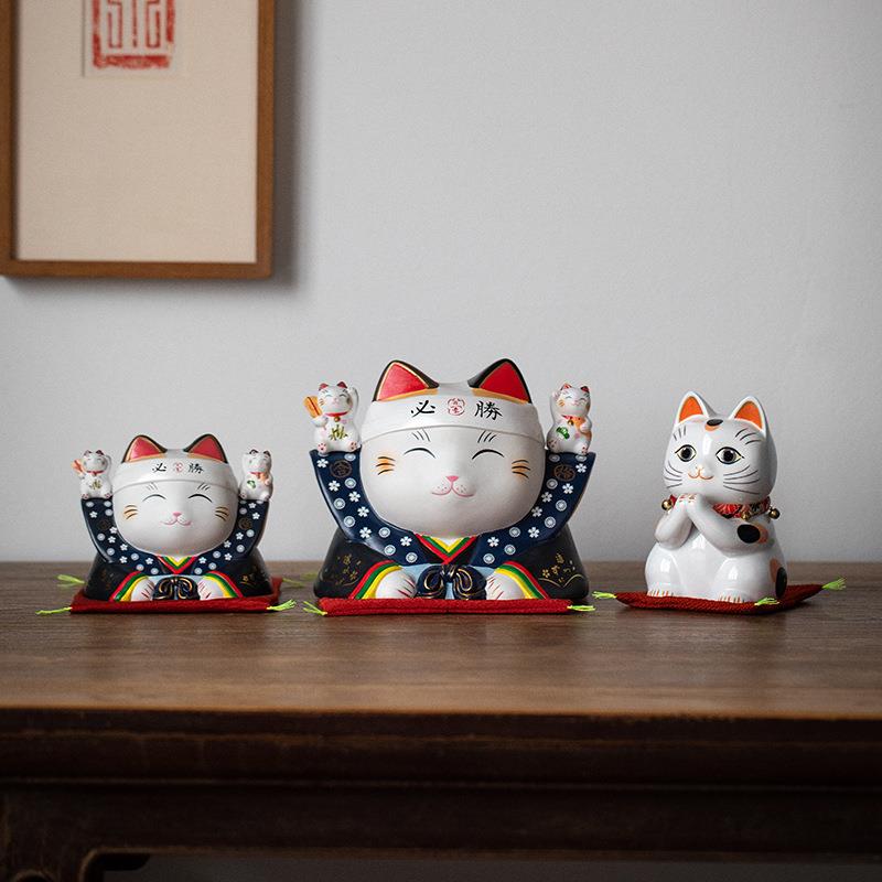 日式家用招福猫装饰品新年礼品可爱猫咪摆件家居客厅桌面陶瓷摆件