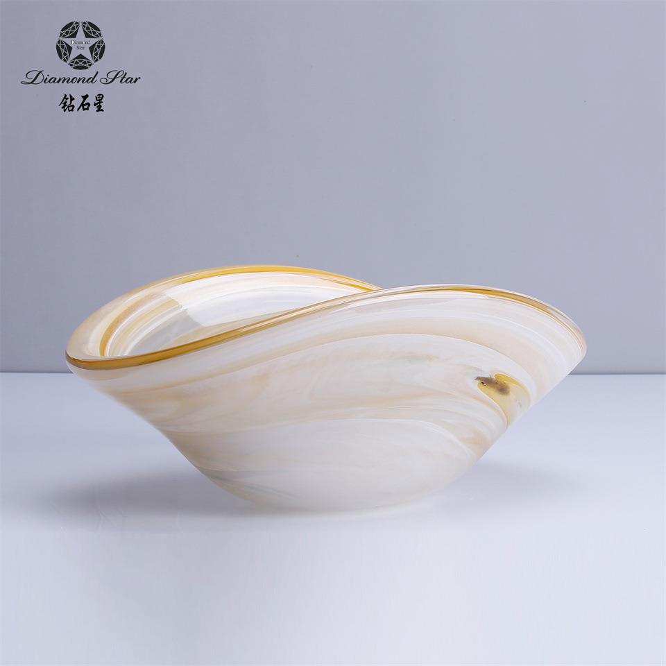 钻石星彩色手工玻璃果盘现代轻奢家居设计装饰盘现货