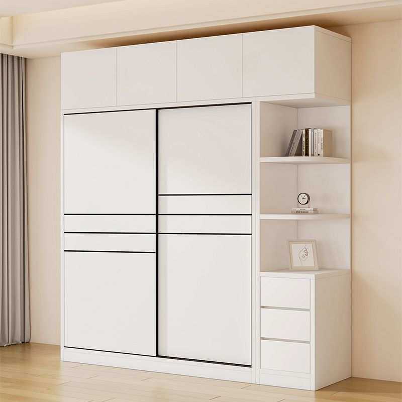实木儿童衣柜家用卧室现代简约推拉门衣橱出租房简易奶油风收威东