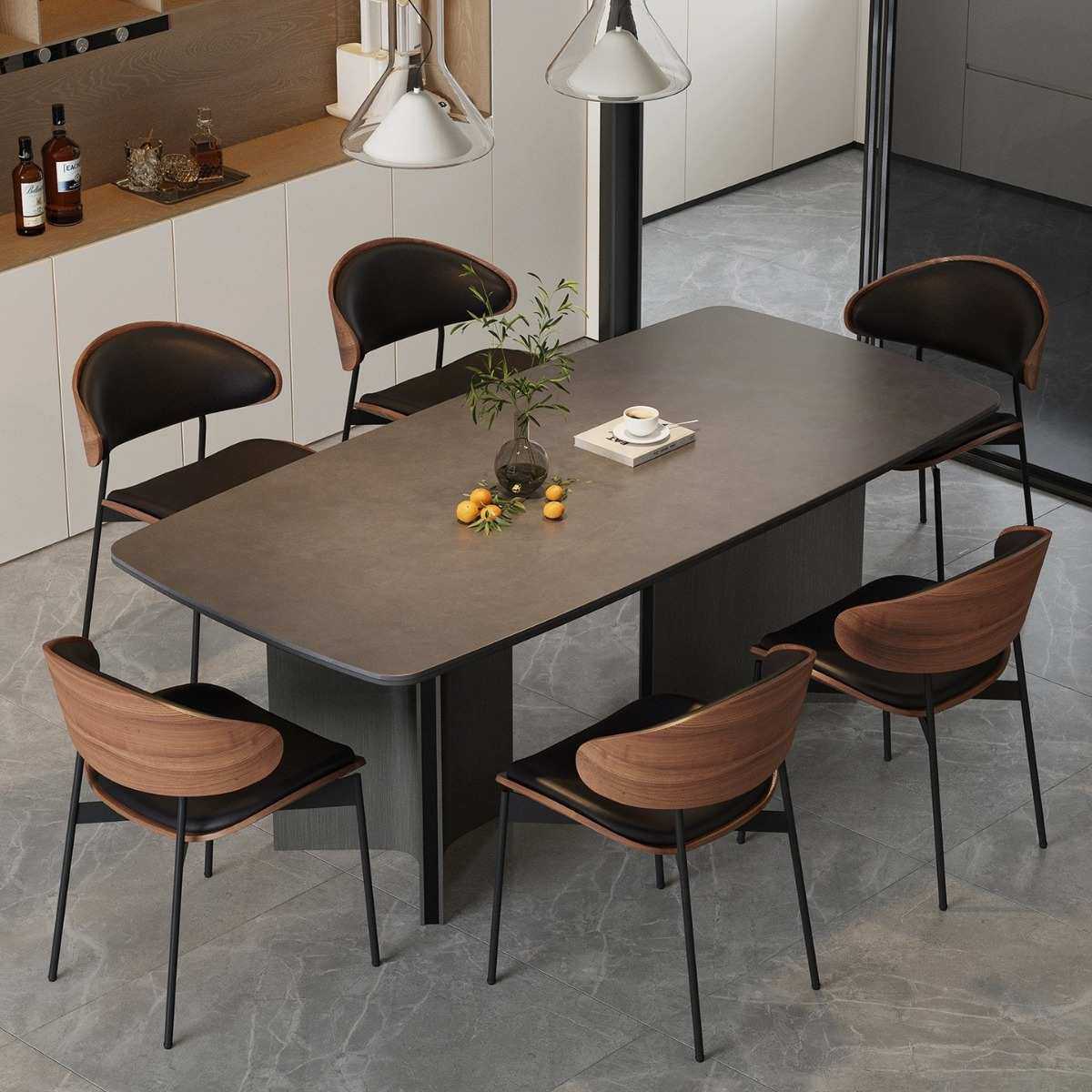 复古侘寂风黑色实木椅简约现代长方形岩板餐桌椅组合大户型奔驰台,3C数码配件,摄像机配件,淘宝优惠券,粉丝福利购,淘宝优惠卷