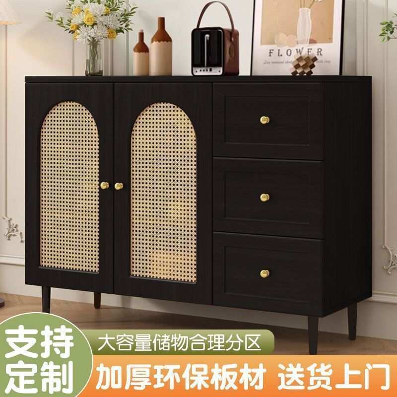 餐边柜现代简约家用客厅藤编储物柜子靠墙一体茶水柜厨房置物橱柜图片